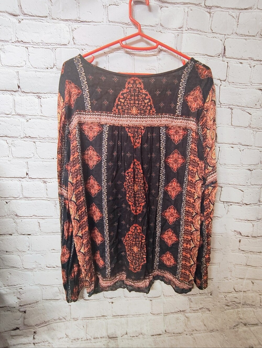 Lucky Brand Gauzy Boho Celestial Tie Front Tunic Top Large Market - Picture 2 of 12
